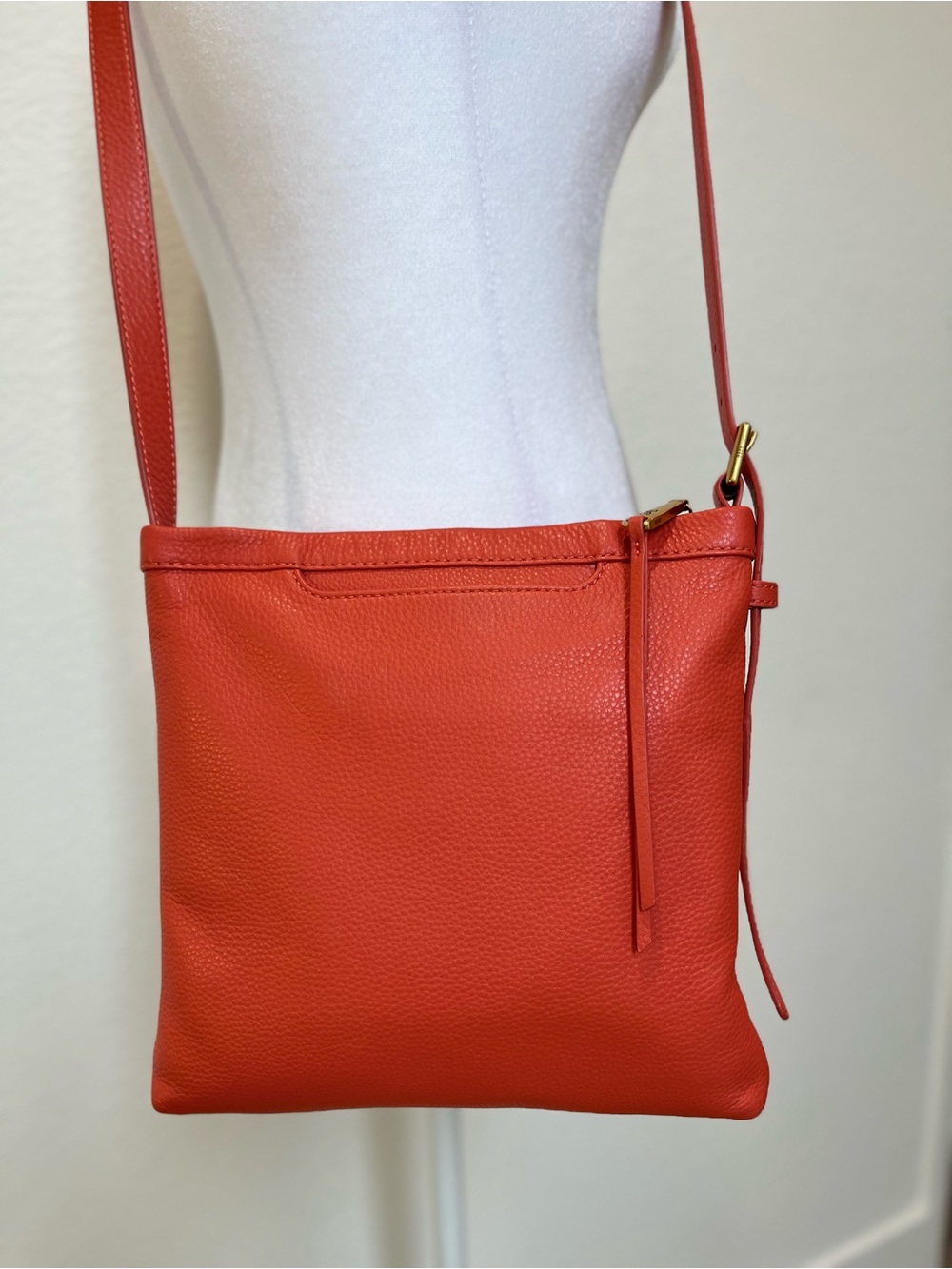 HOBO Coral Orange Pebbled Leather Crossbody Bag